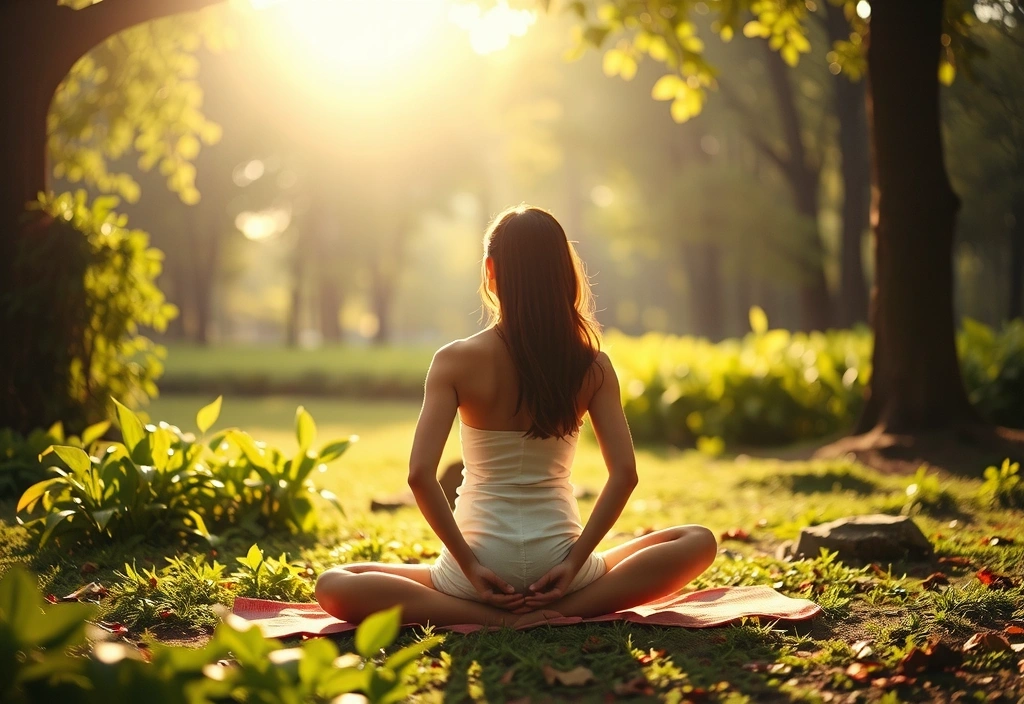 A person meditating peacefully in a natural setting