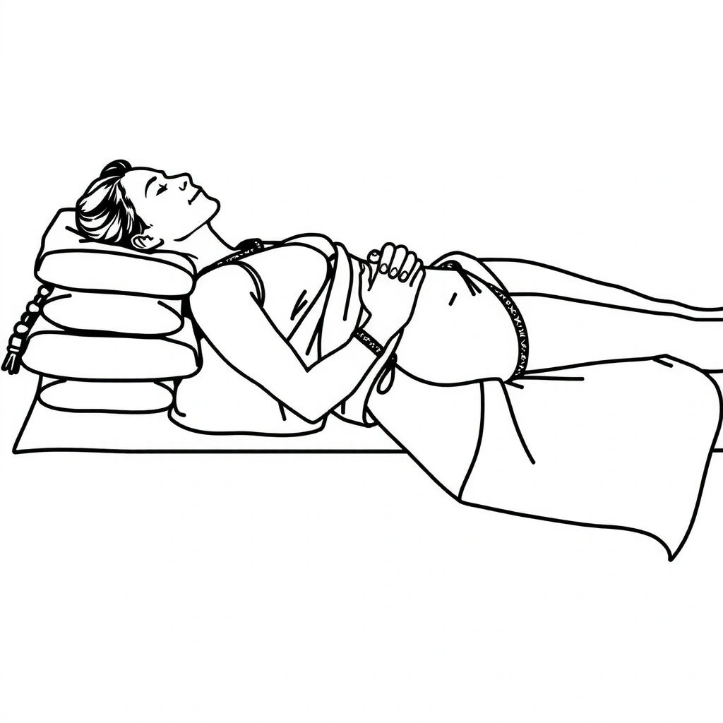 Illustration of a person in a relaxed Restorative yoga pose