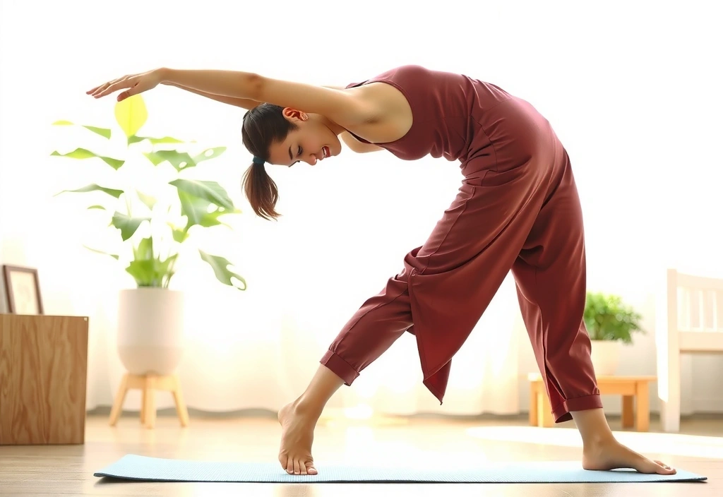 Person in comfortable yoga clothing stretching